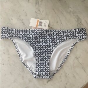 Jessica Simpson Navy & White Geometric Hipster Bikini Bottom Sz Small NWT